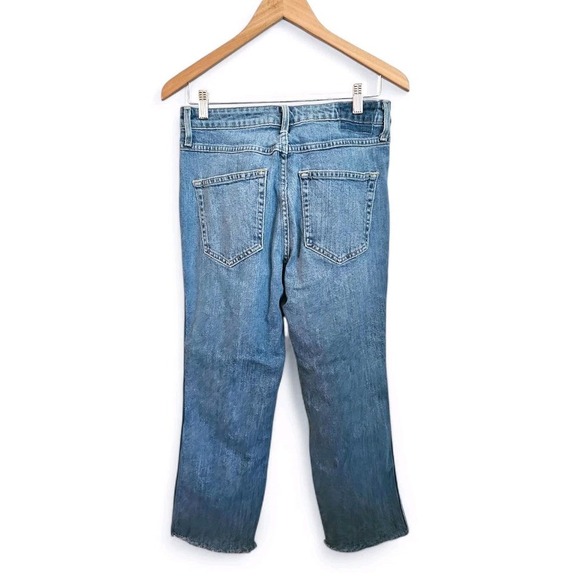 AMO High Rise Kick Crop Jeans In Topanga Blue Medium Wash Distressed Size 30 - Picture 4 of 14